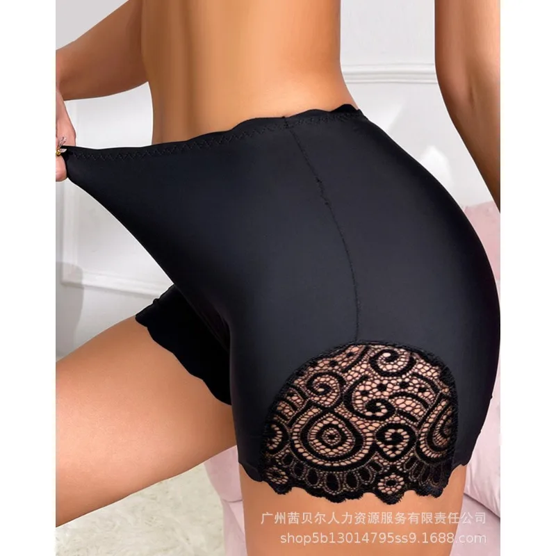 

Wepbel Y2K Sexy Lace Women's Ice Silk Panties Solid Color Smooth Boxers Shorts High Waist Elegant Underwear Body Shaping Briefs