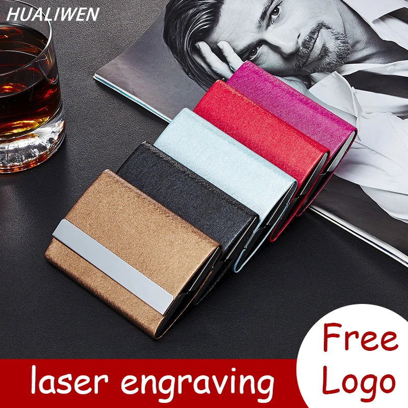 Laser Engraved LOGO Luxury Card Holder Men Women Credit Card Box Rfid Wallet Leather Metal Wallet Pocket Double Open Card Case