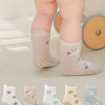3Pairs Baby Summer Socks Thin Cotton Toddler Indoor Non-slip Socks Infant Cute Cartoon Breathable Mesh Kids Anti Slip Floor Sock