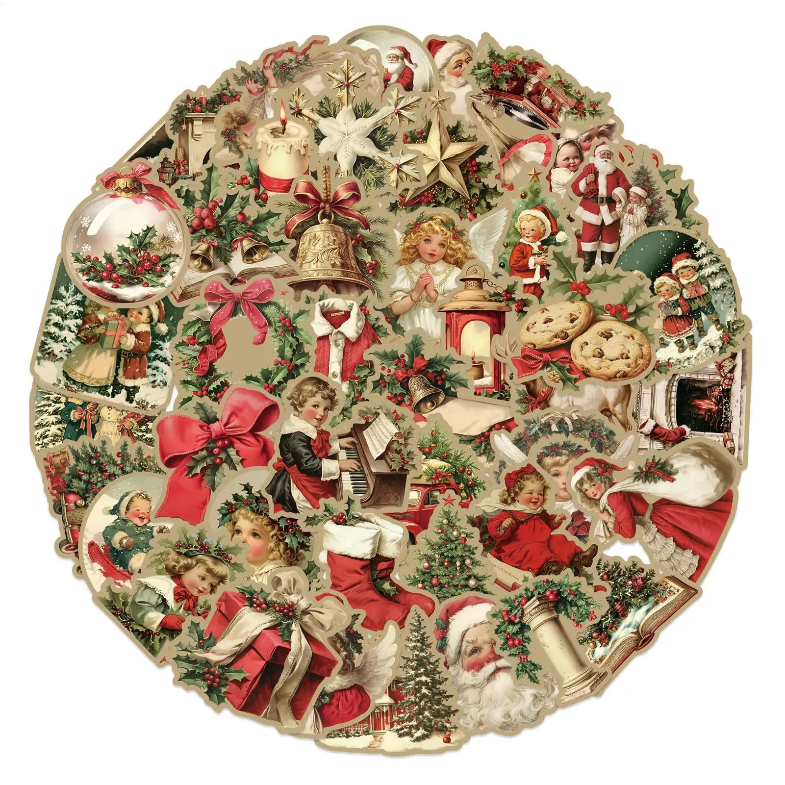 50PCS Creative Retro Christmas Stickers Laptop Phone Cases Water Cups Helmet Stickers Waterproof