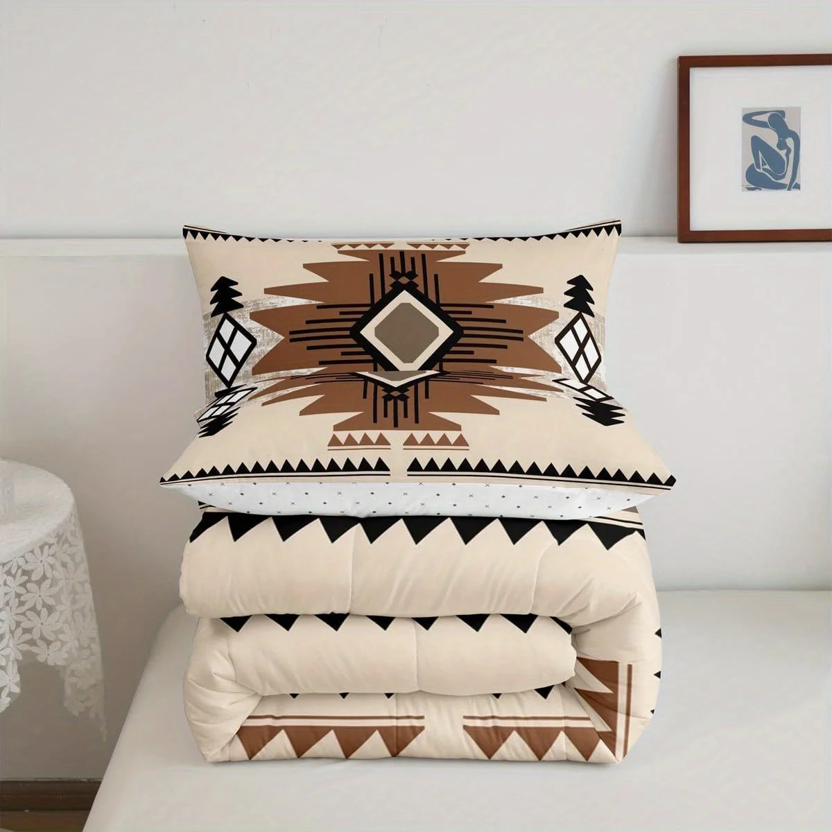 2/3Pcs Boho Western Duvet Cover Set, Queen King Size All Season Soft Warm Bedding with Pillowcases, Festival Gift Home Decor