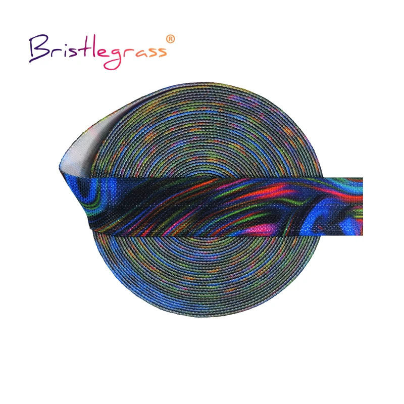 

BRISTLEGRASS 50 100 Yard 5/8" 15mm Rainbow Swirl Print Foldover Elastic FOE Spandex Satin Band Hair Tie Headband DIY Sewing Trim