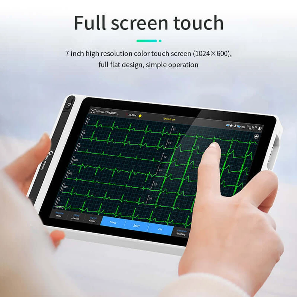 Touch Screen 12 Lead ECG Monitor Tablet Ai Analysis Diagnostic WiFi Wireless Transmission for Clinics Hospitals