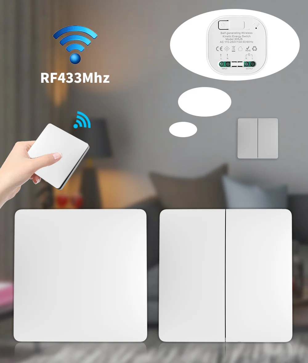Wireless Light Switch Smart Wireless Switches 1/2gang No Battery Required Waterproof Panel Push Button Wall Light Switch APP Remote Control Switch Set