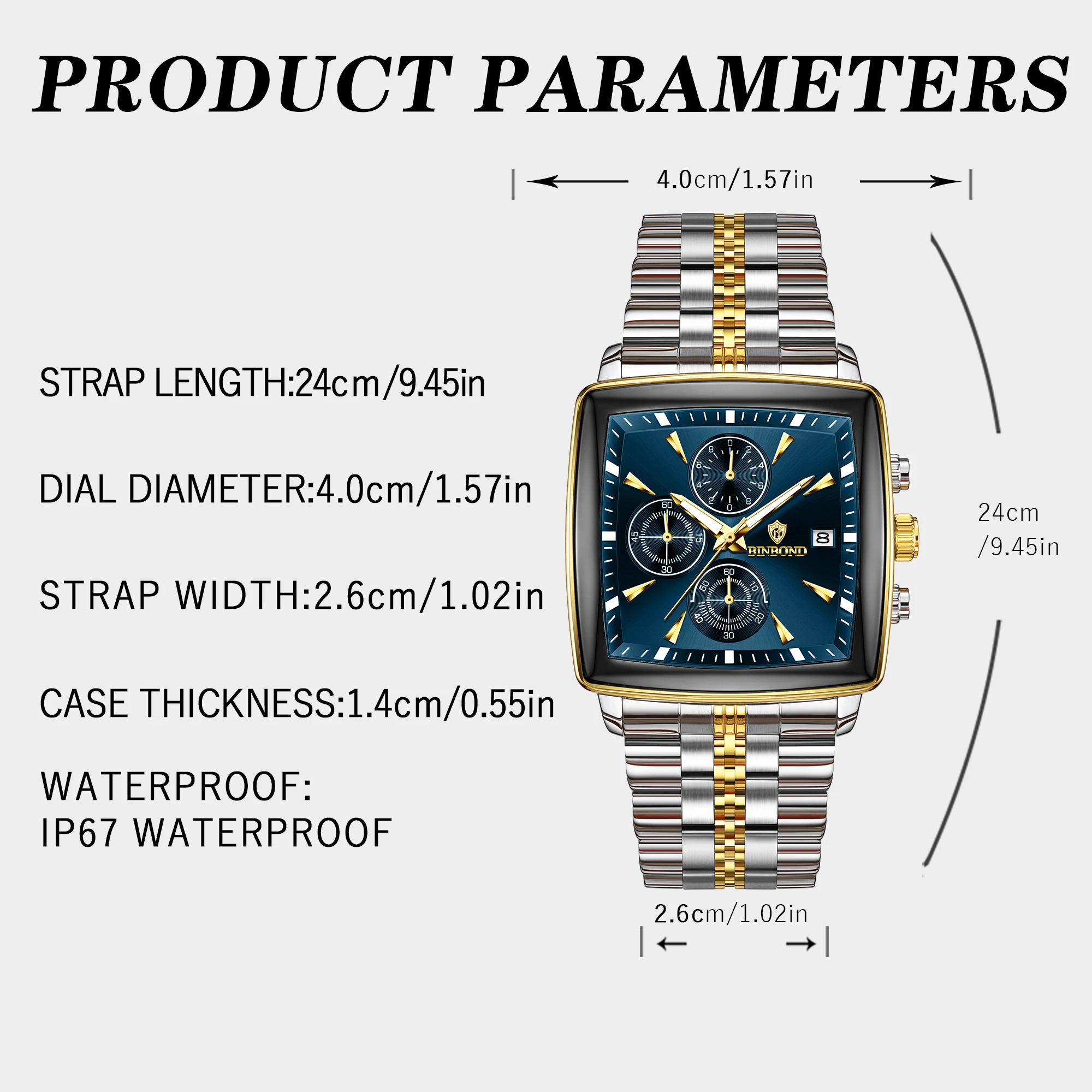 2025 New Luxury Square Sport Man Wristwatch Waterproof Luminous Chronograph Quartz Men's Watches Stainless Steel Men Watch Reloj 6