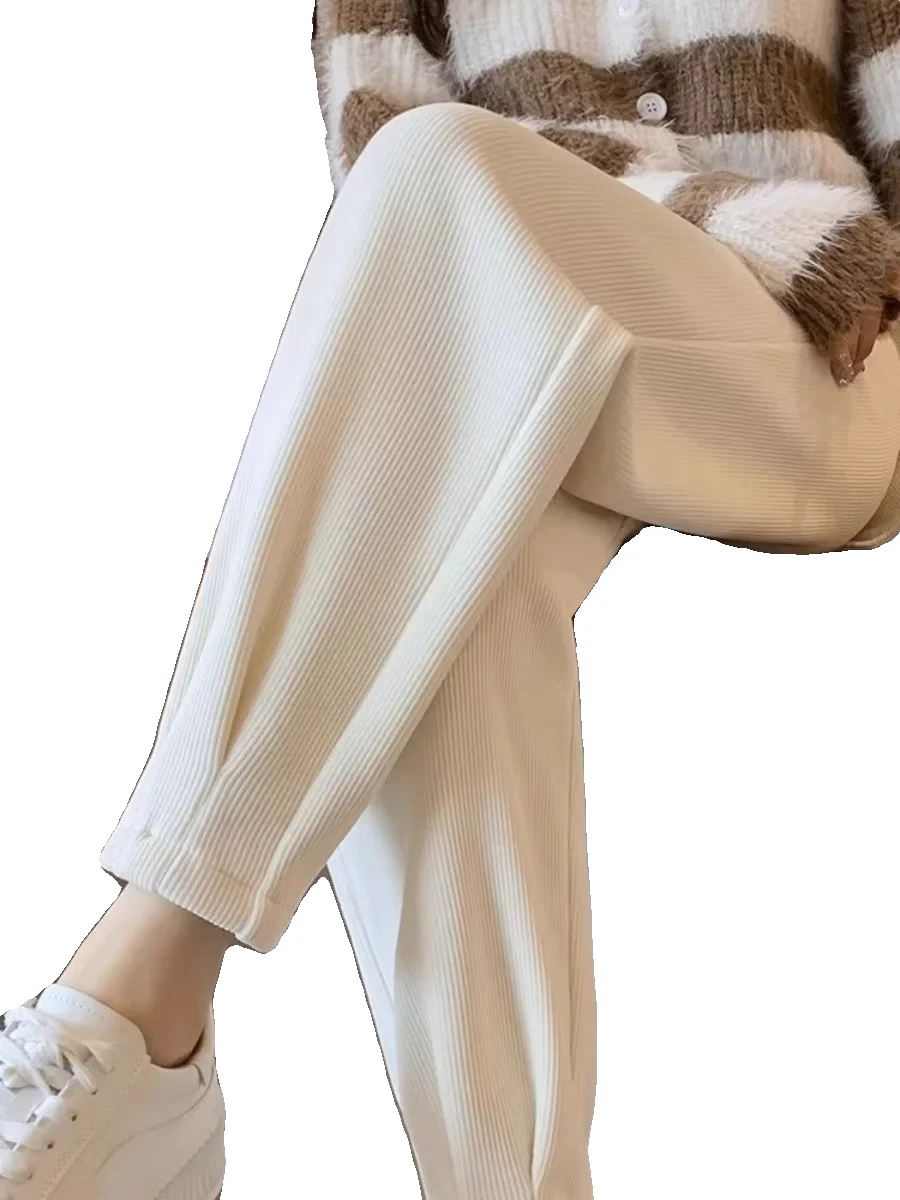 Women's Fce Lined Corduroy Sports Pants Loose Cuffed Casual Harlan Carrot Pants Thiened Autumn Winter Small Size