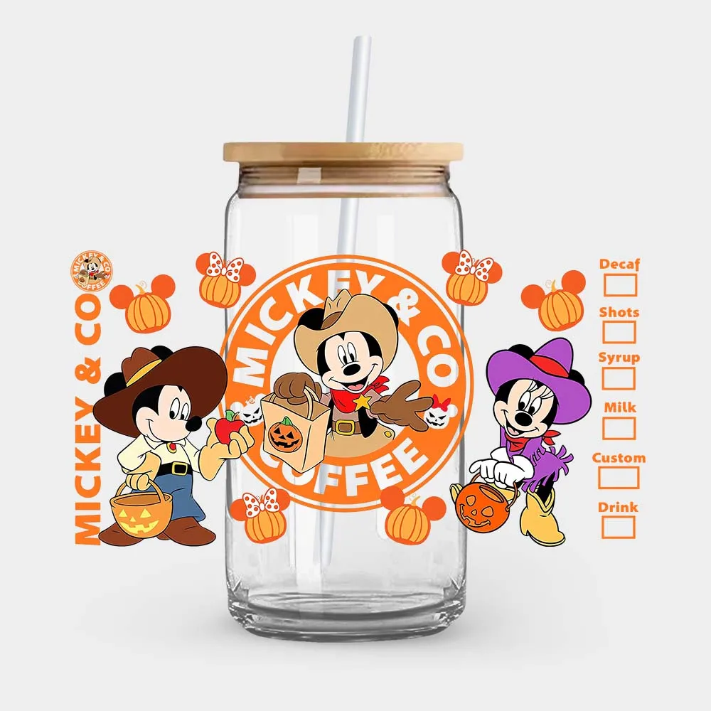 Mickey Coffee Halloween Pumpkin Yoda Winnie the Pooh UV DTF Transfer Sticker Self-Adhesive Individualized Cup Adornments