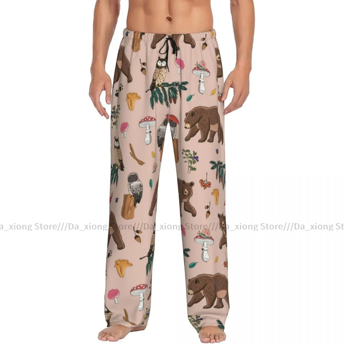 

Мужская Повседневная Пижама штаны для сна, милый медведь, сова, грибы и ягоды, свободные брюки