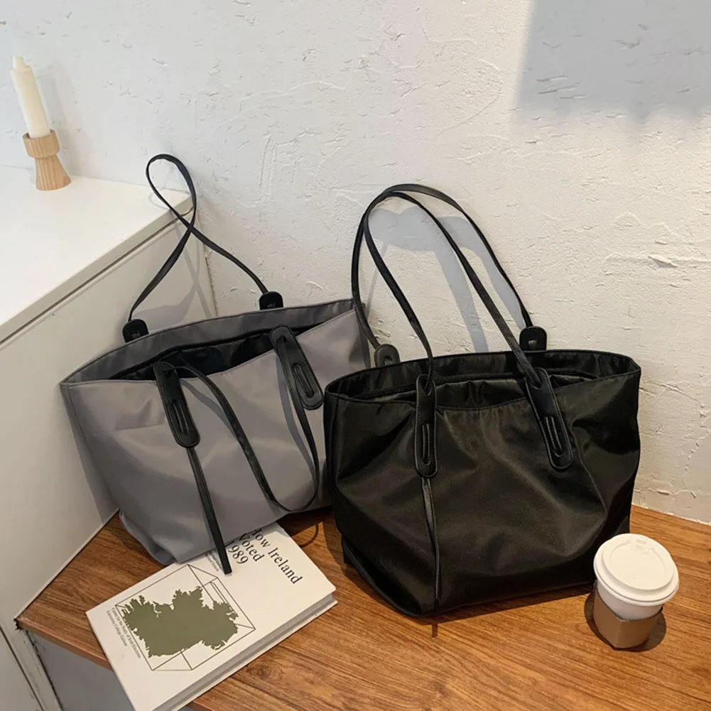 Damen große Kapazität Einkaufstasche Nylon einfache Achsel Tasche mit Reiß verschluss einfarbige Umhängetasche Reise vielseitige Einkaufstaschen – Detail 4
