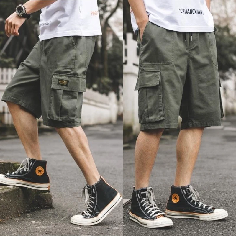 

Multifunctional Shorts Men's Loose Pants Summer Thin Joker Straight Breeches Knee Length Pants Loose Cargo Shorts