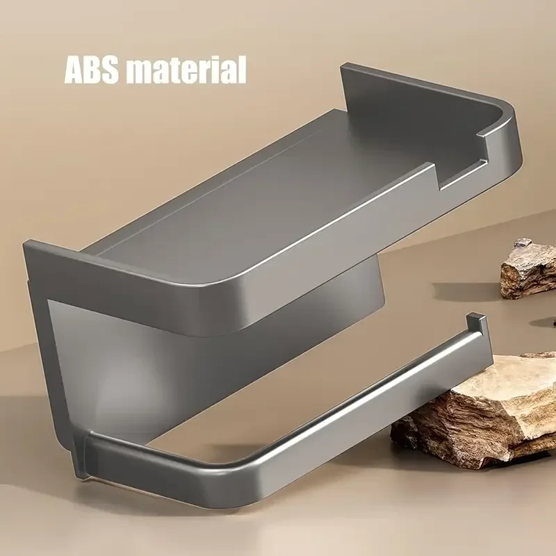 Wall Mounted Toilet Paper Holder Durable ABS Plastic No Drill Adhesive Tissue Rack Space Saving Storage Shelf Waterproof Material