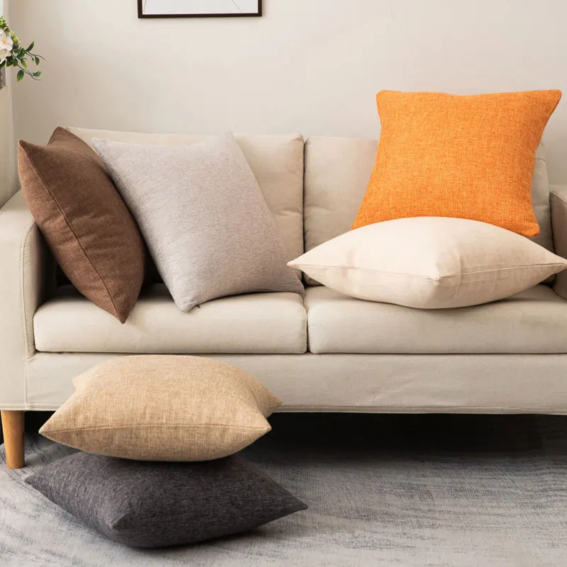 Scandinavian ins style solid colour pillow cover heavy cotton linen living room sofa cushion winter waist pillow case 2