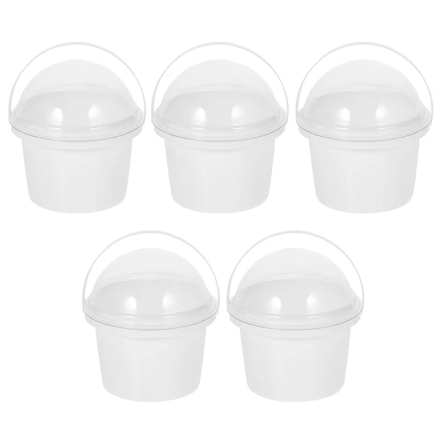 5 Pcs Popcorn Bucket Ice Cream Clear Plastic Containers with Lid Yogurt Parfait Fried Chicken Juice Small Milk Tea