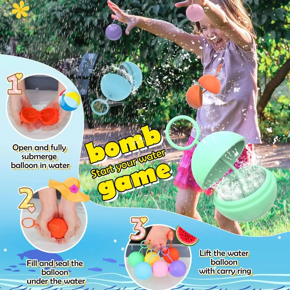 6Pcs Reusable Water Balloons Refillable Water Balloon Quick Fill Self Sealing Ball Splash Balls For Kids Swimming Pool