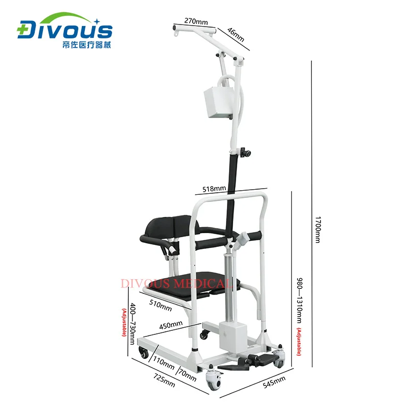 Electric Lift Nursing Elderly Toilet Bath Chair Portable Medical Transfer Chair with Commode 6