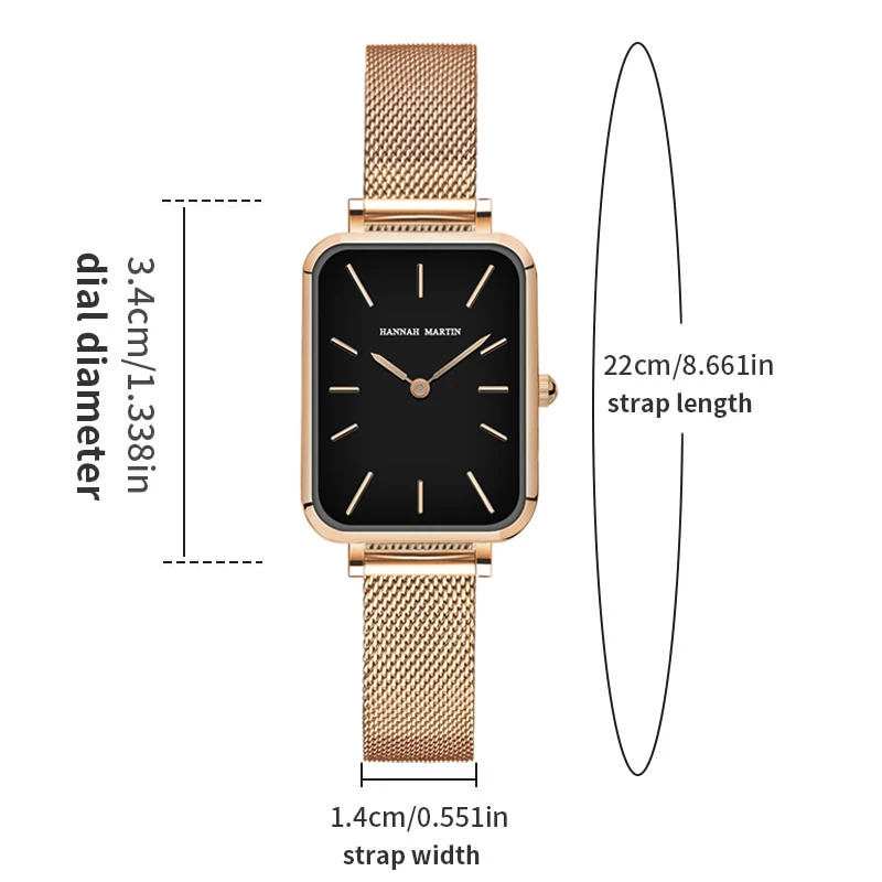 Square Women Stainless Steel Mesh Strap Watch Fashion Japanese Movement Rose Gold Simple Leisure Fashion Hannah Martin Watches 3