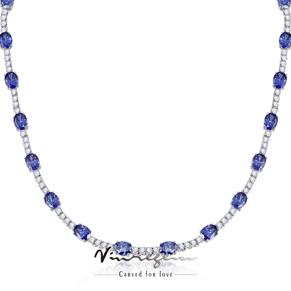 

Vinregem 18K White Gold 6*8MM 2CT Oval Sapphire Ruby Gemstones Vintage Necklaces For Women 925 Sterling Silver Fine Jewelry Gift