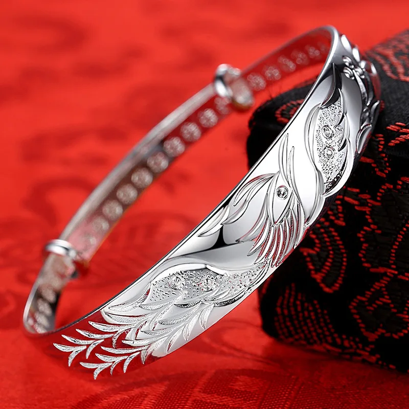 925 Sterling Silver Noble Phoenix Bracelets Bangle Wedding Jewelry
