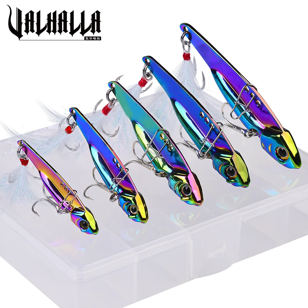

VALHALLA 5PCS Metal VIB Lures 5g-20g Trolling Vibration Wobbler Colorful Sinking Fishing Baits Bass Spinner Swimbait With PP Box