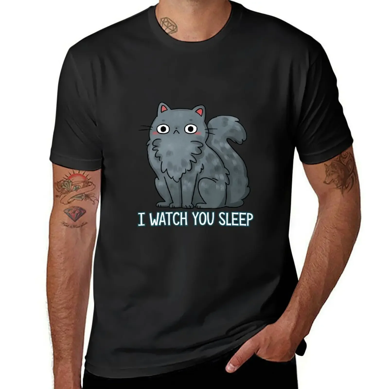 

Creepy Cat - That watches you sleep T-shirt summer tops oversizeds mens graphic t-shirts funny