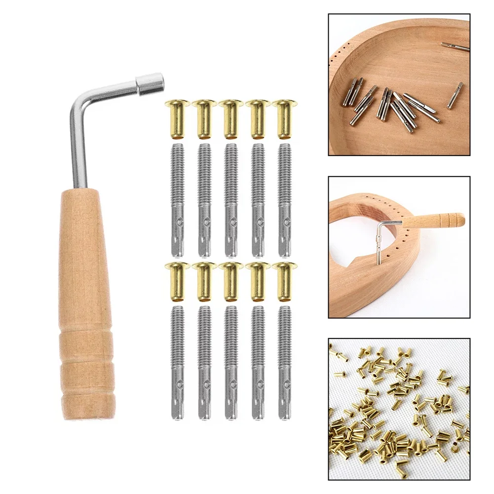 10PCS Metal Needle Nails Pin 1PC Tuning Wrench for Lyre Harp Small Harp Lyre Pegs Nails Musical Stringed Instrument Accessory