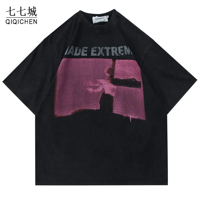 

Футболка мужская хлопковая с принтом букв, уличная одежда в стиле хип-хоп, модная мешковатая Повседневная тенниска с принтом в стиле унисекс, лето