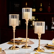 

Cristal Candle Holder Golden Metal Candlestick Nordic Home Decor Wedding Dining Table Decoration Accessories Christma Decoration