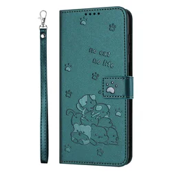 Kawaii Cat Leather Flip Wallet Phone Case - Elegant and Durable Cover for Motorola Edge 70 (Dark green)