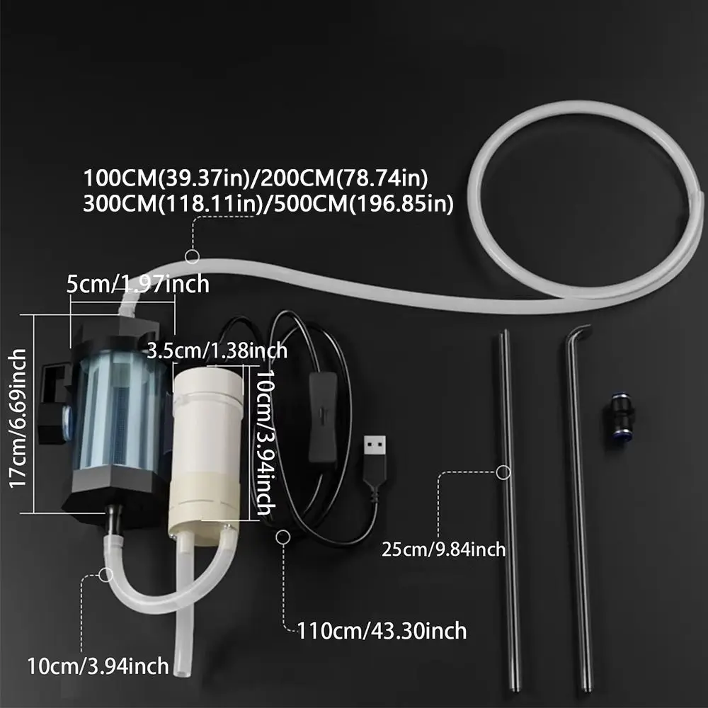 USB Powered Aquarium Water Changer 280GPH Low Noise Fish Tank Feces Suction Pump Detachable Strong Suction Vacuum Gravel Cleaner