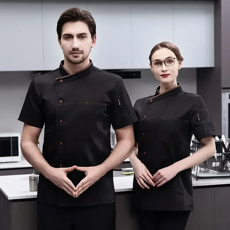 

Chef Coat Cooking Clothes Restaurant Women for Men Short Grey Uniform Summer Jacket Head Kitchen Hotel Apron Sleeve