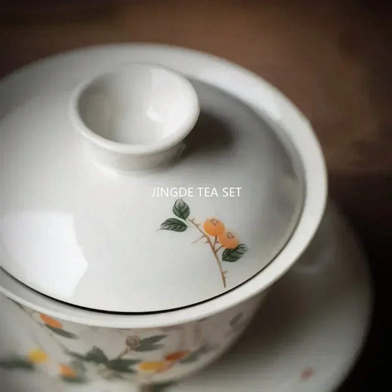 170ml Chinese Handmade Ceramic Gaiwan Teacup Hand-painted Flowers Tea Tureen Travel Tea Bowl Porcelain Set Accessories tea set