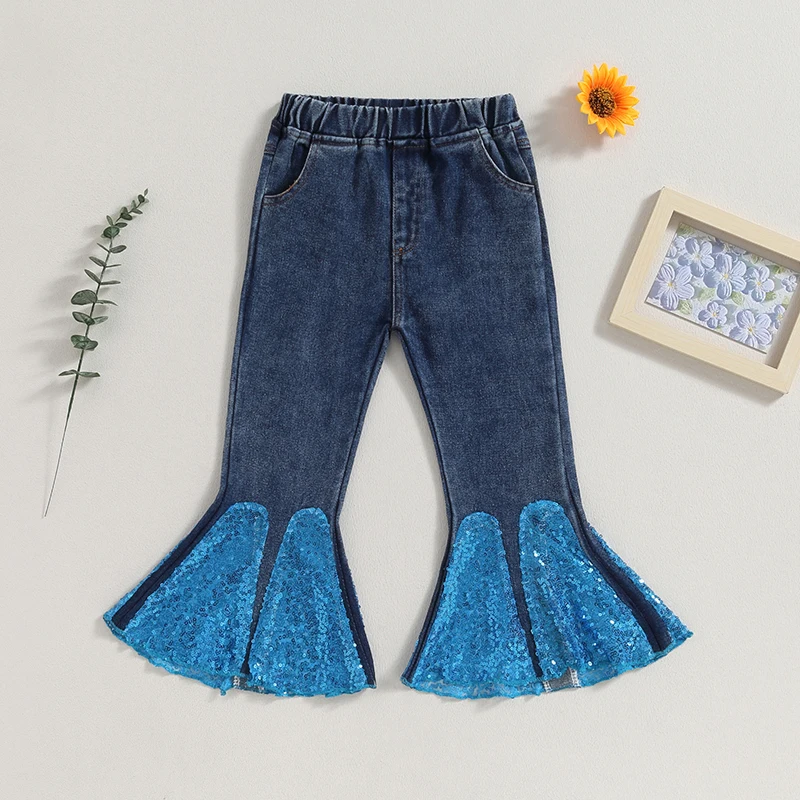 Citgeett Autumn Kids Toddler Girls Flare Jeans Elastic Waist Bell