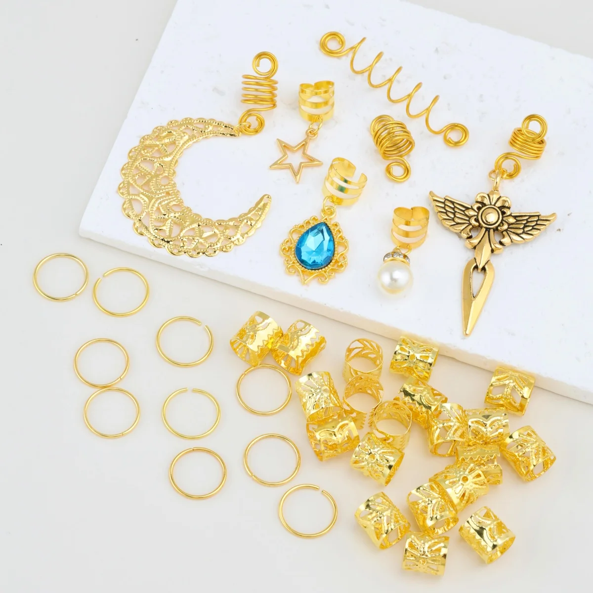 Elegant Gold Star and Moon Pearl Hair Accessory Set - 37 Pieces