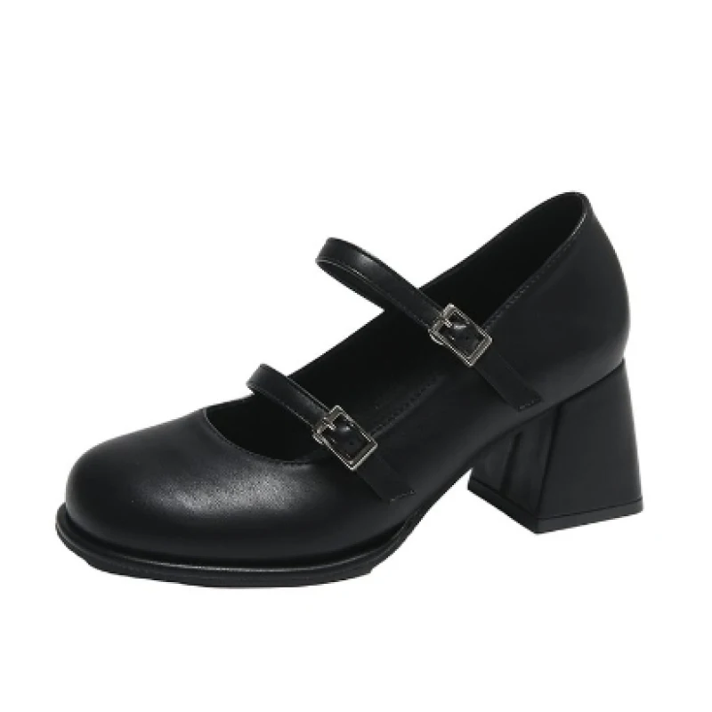 2024 Fashion comfort New Vintage Thick High Heels Shoes Women Patent Leather Shoes Woman Round Toe Chunky Heels Pumps Plus Size