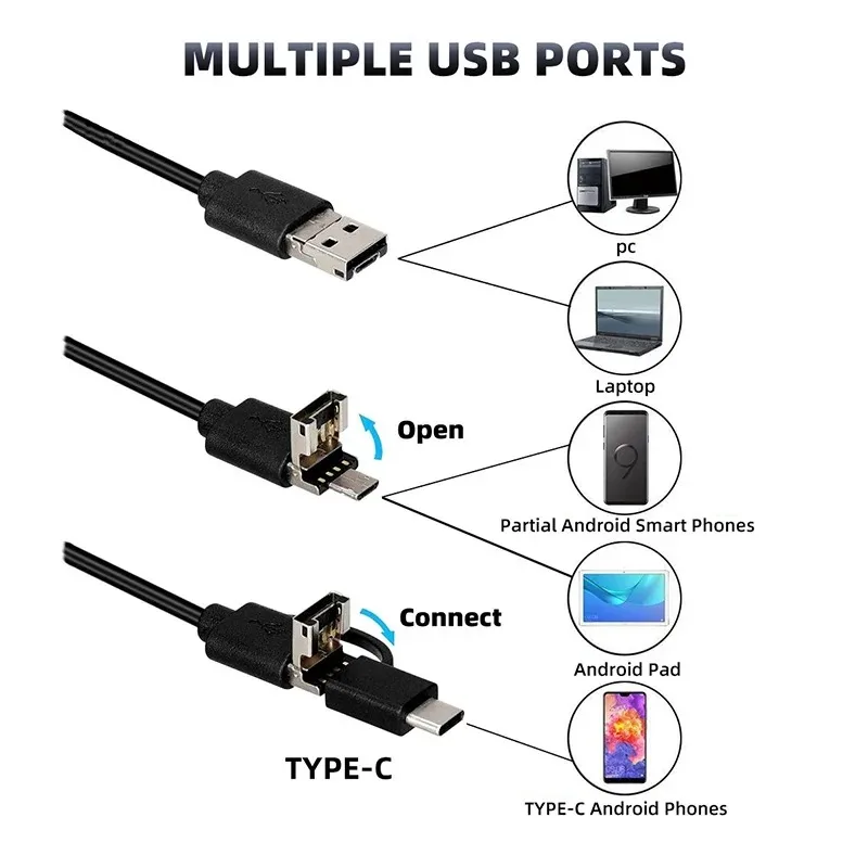 7.0mm USB Type-C Endoscope Camera Android PC Inspection Scope Borescope Camera with 6LEDs Adjustable inspection camera