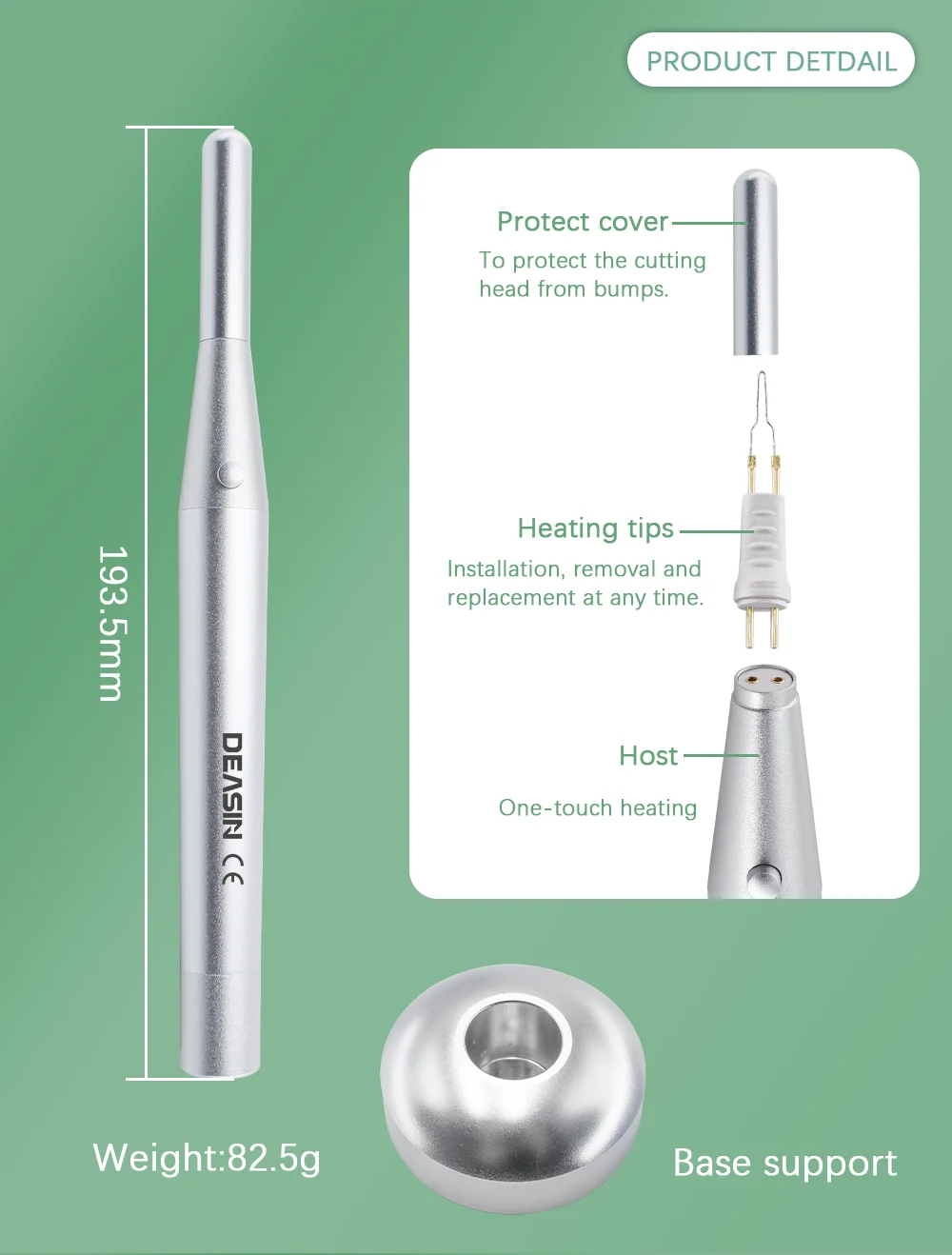 Dental Gutta Percha Cutting Heated AA Battery Removable Model Teeth and Gum Cutter Electrocoagulation Hemostatic With Pen 8 Tips