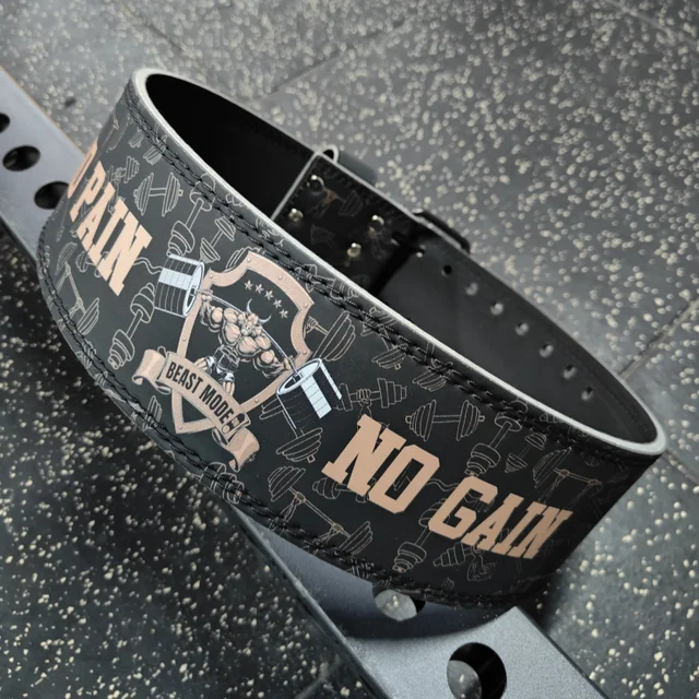 1 Pc Powerlifting Belt, Smooth PU Weightlifting Belt with No Pain No Gain & Power Bull, Gym Fitness Belt for Squat & Deadlift 3