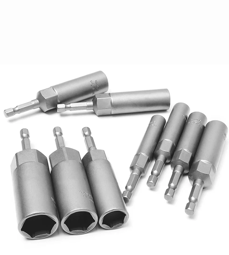 8mm-19mm Impact Socket Adapter 90mm Length Deepen Power Nut Driver Drill Bit Set for Power Tools 6.35Mm Hex Shank Quick Adapter