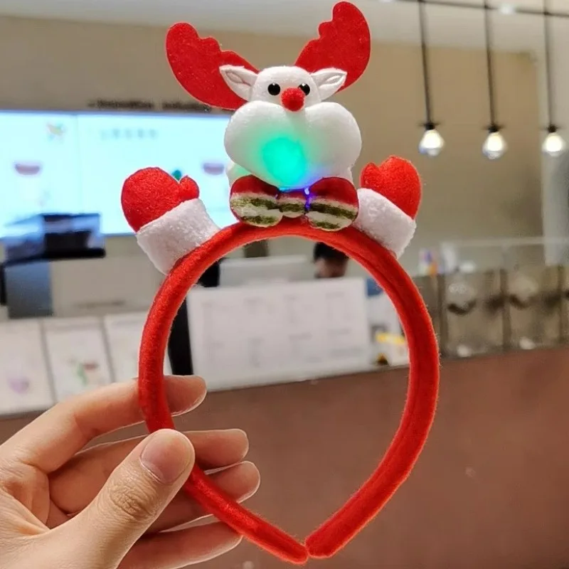Christmas Glowing Snowman Headband Cute Little Bear Santa Claus Hair Hoop Festival Carnival Luminous Cotton Decoration Headwear