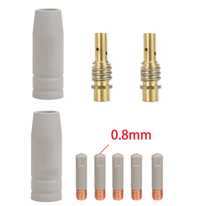 15Ak Mig Welding Machine Ceramic Nozzle 9-Piece Set New Coated Non-Stick Welding Slag Conductive Nozzle Gun Accessories High Temperature Resistant Protective Sleeve Protective