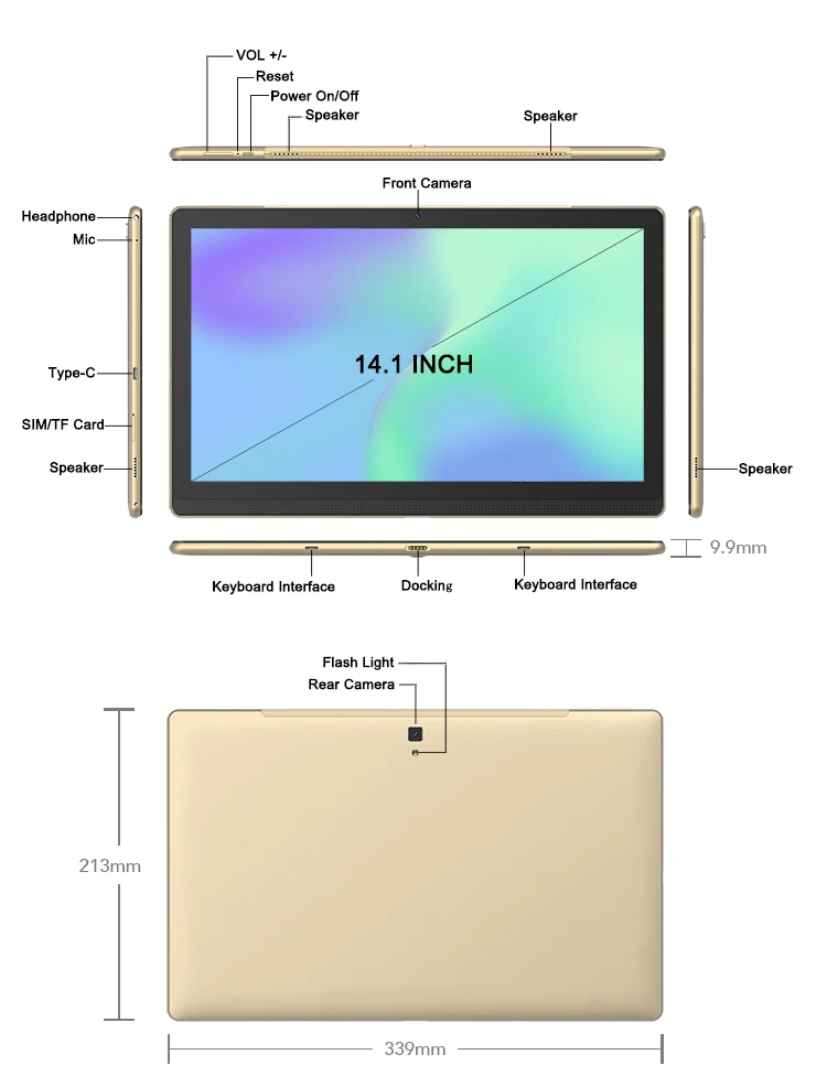 Global Version 14.1 Inch Tablet PC 1920x1080 IPS Big Screen 5+13MP 12+256GB Octa-Core планшет 2 IN 1 Tablets Android 12 Laptops 6
