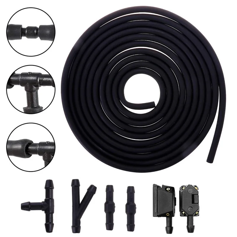 7Pcs/set Front Windscreen Wiper Arm Washer Nozzle Jets 4 Way Ajustable Check Valve Tube Pipe Hose 2m T Piece Straight Piece 5