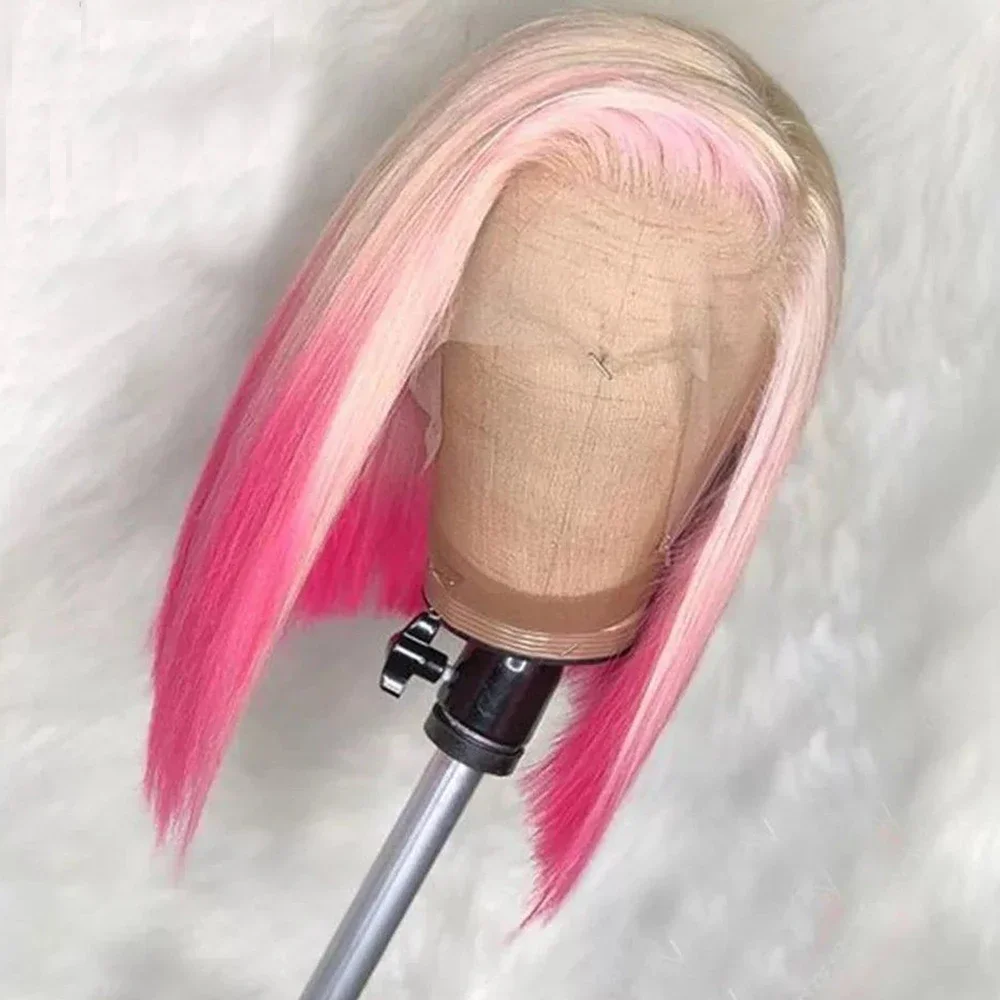 613 Blonde Pink Colored Short Straight Bob Wig for Women 180% Density 13x4 Lace Frontal Transparent Lace Closure human hair Wigs