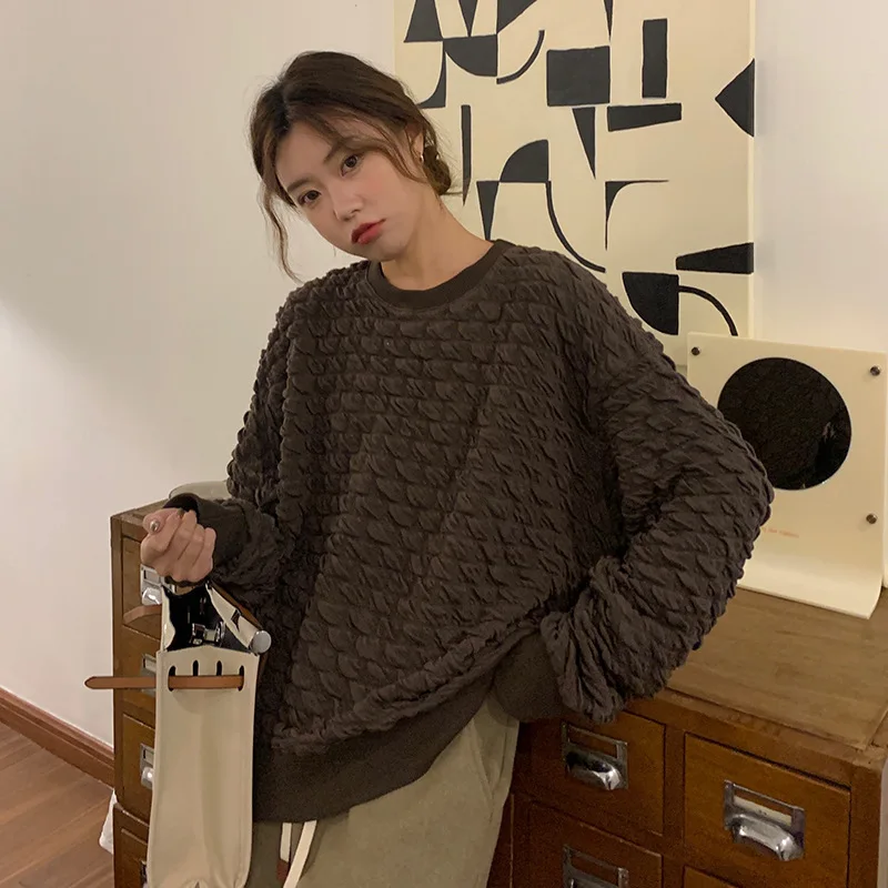 CGC Korean Fashion Loose Sweatshirts Women Autumn Winter Thicken Warm Hoodies Casual O-Neck Long Sleeve Female Pullovers Tops