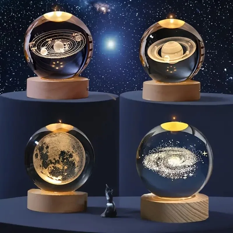 Luminous 3D Solar System Crystal Sphere - Unique Decorative Glass Ornament Gift