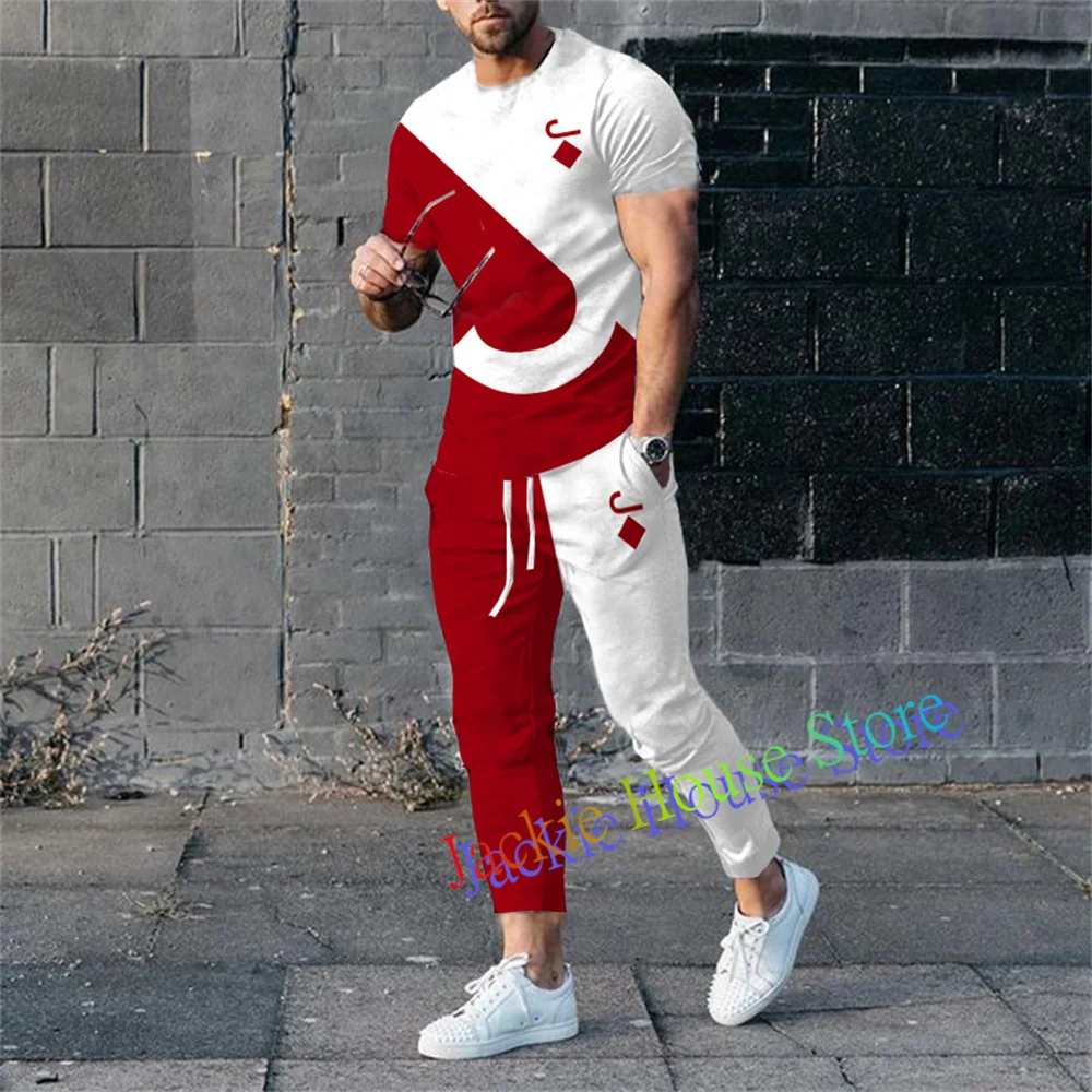 Summer Men's Tracksuit Set Trousers 3D Printed Sportswear Short Sleeve T Shirt+Long Pants Casual Street Clothes 2 Piece Jogger