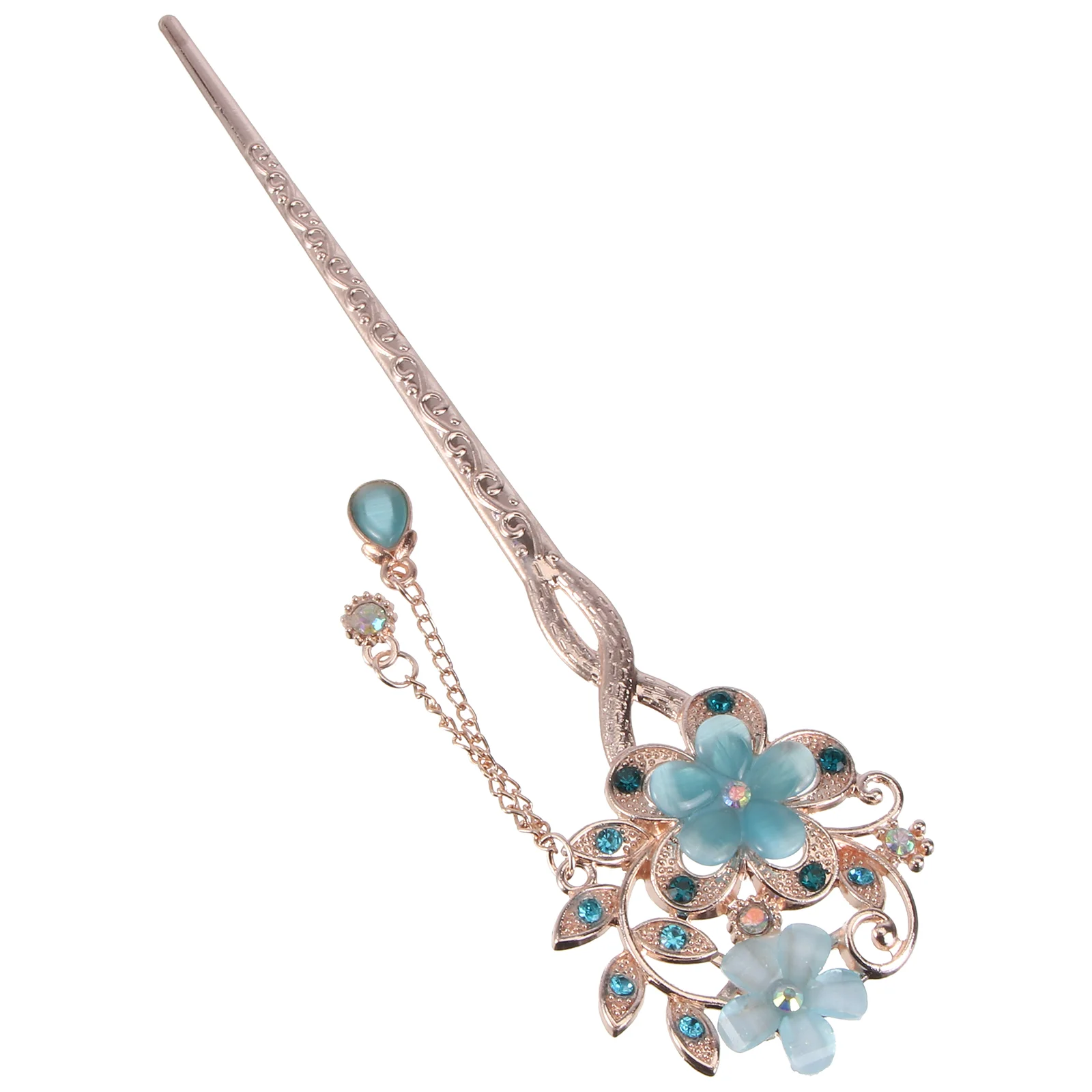 Vintage Hair Stick Opal Flower Hair Chopsticks Hair Decor Chinese Hairpins Ancient Hair Clip (Blue)