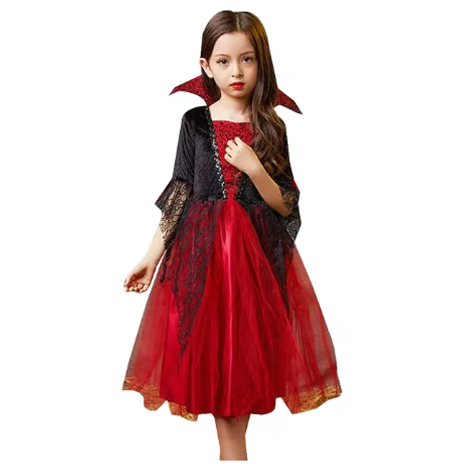 thumbnail image 1 of Vestido de vampiro de Halloween para niñas, disfraz de vampiro para cosplay, vestido de fiesta, disfraz de bruja mágica para niños, vestido elegante de bruja con tutú, 1 of 5
