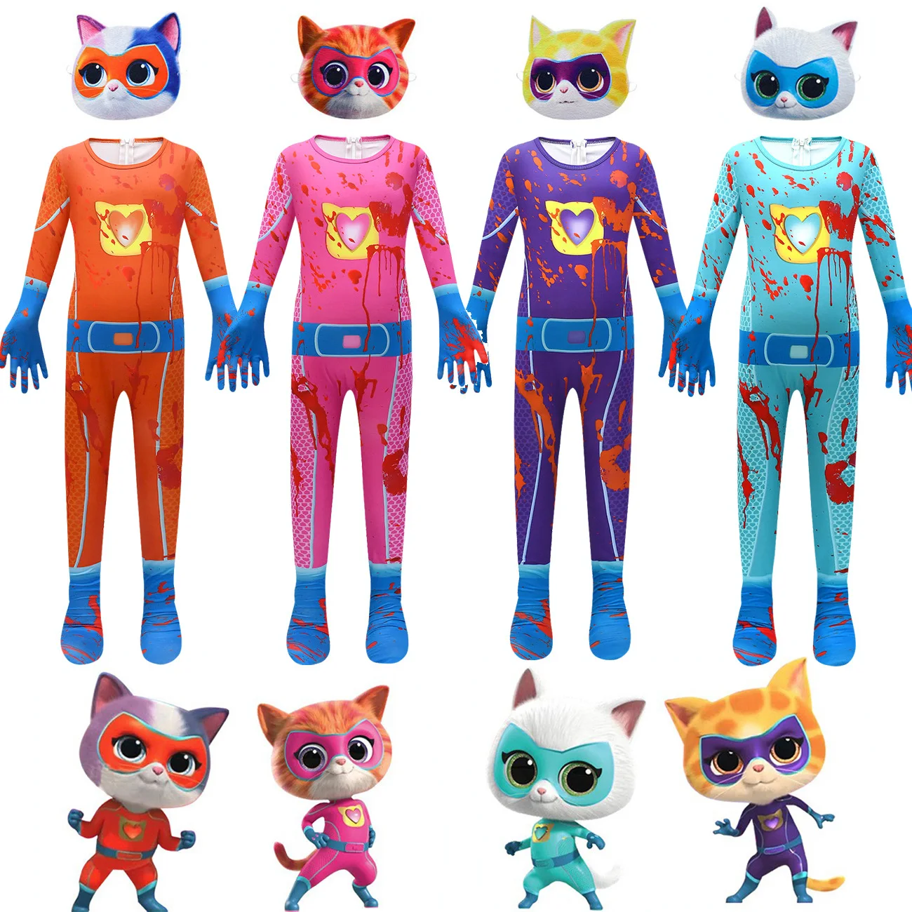 Neonate Super Kitties Anime Cosplay Body Ragazzi Gioco Bambini Halloween Carnevale Festa Di Compleanno Tuta Costumi Set