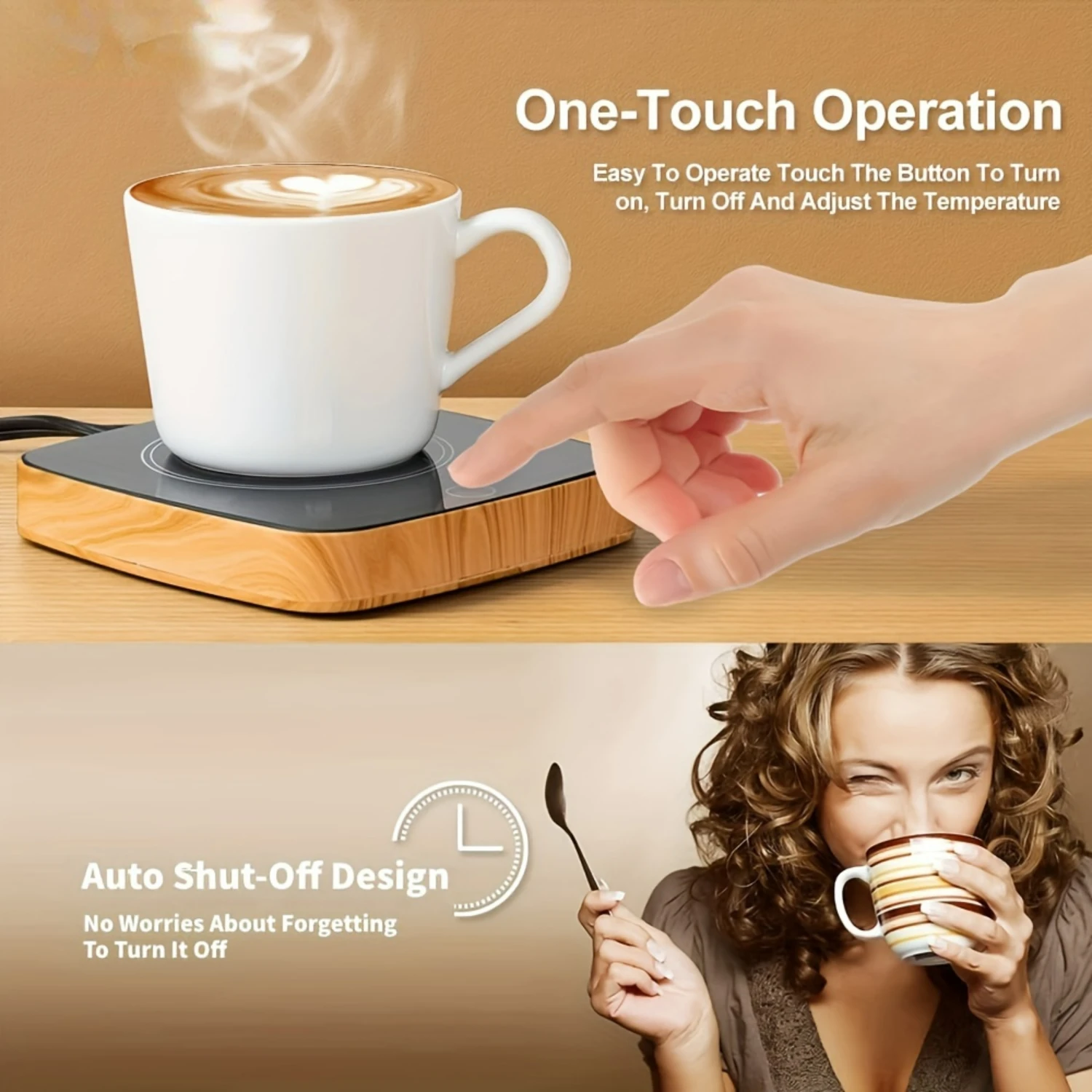 Reliable Fast Waterproof Smart Coffee Cup Heater-Convenient Handy Utensils with 3 Temperature Settings for Heating Espresso, B